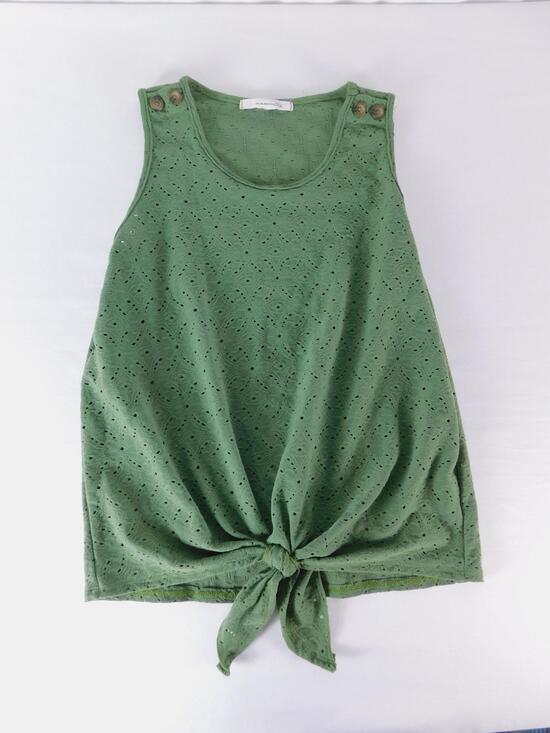 Unwritten Tops - Unwritten Tank Top Womens Small Green Eyelet Tie Front Sleeveless Knit Button